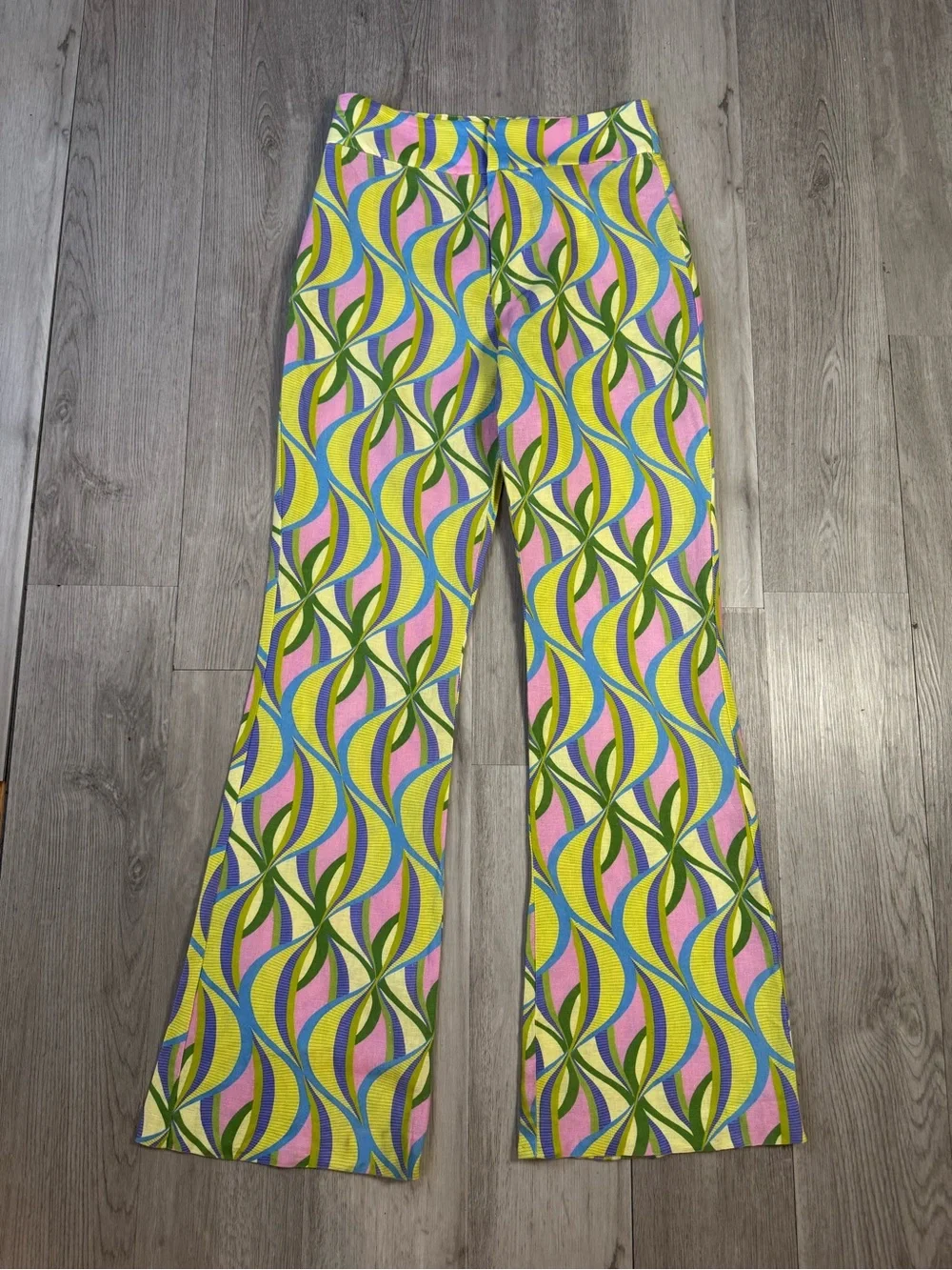 Zara Women’s Linen Blend Flare Bell bottom Retro Pants Multicolor Size Small